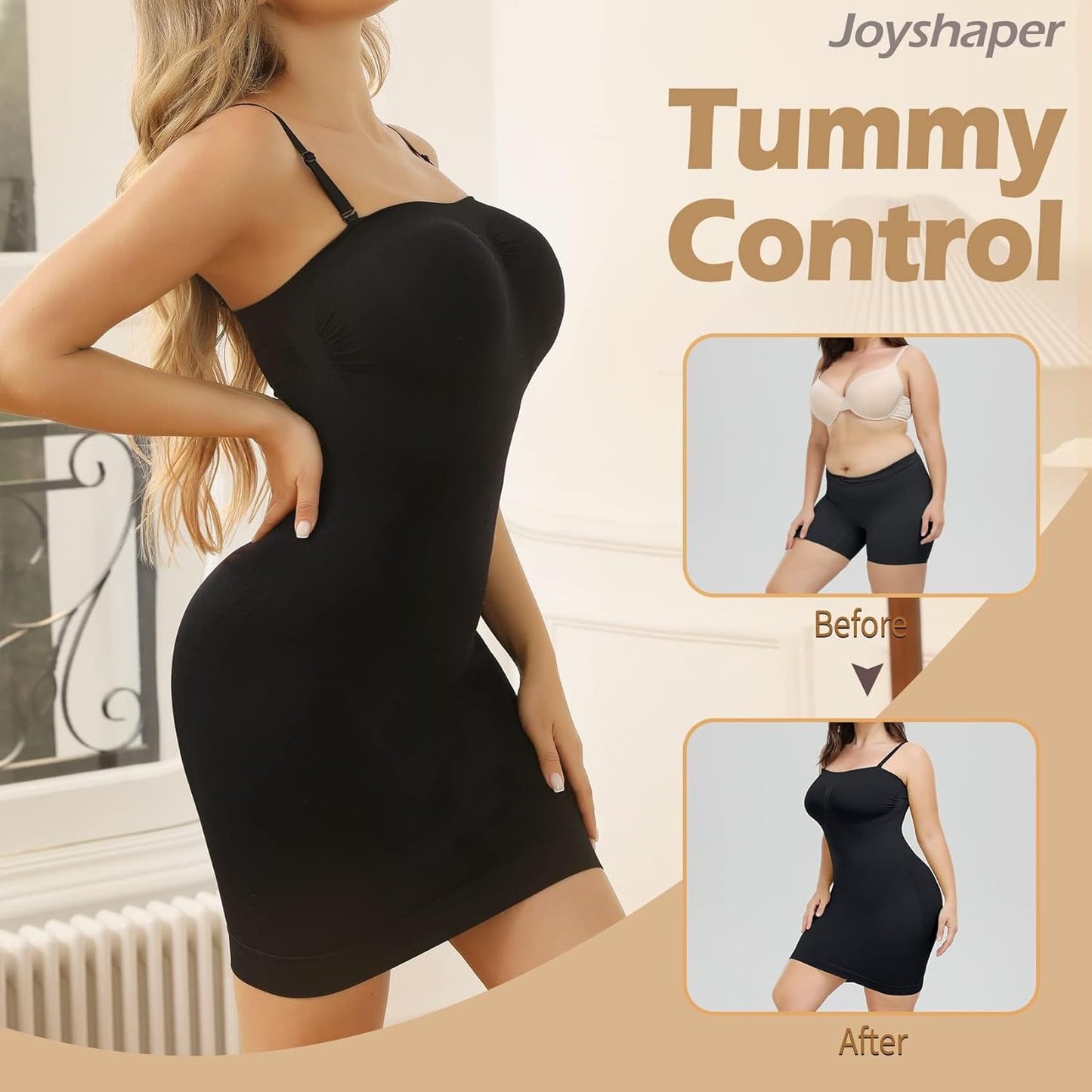 Strapless Shapewear Slip for Women under Dress Full Slips Dress Tummy Control Camisole Body Shaper Seamless